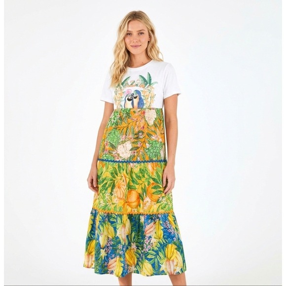 knee length dresses for ladies Farm Rio Tropical Cameo Off White Maxi Dress – Luck Lafayette